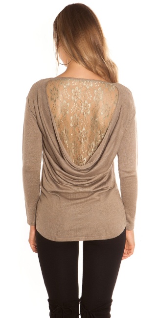 Trendy pullover with lace Taupe